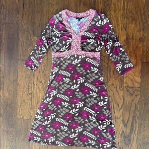 Boden Women’s 16L Dress - Pink and Brown Floral 3/4 length sleeve